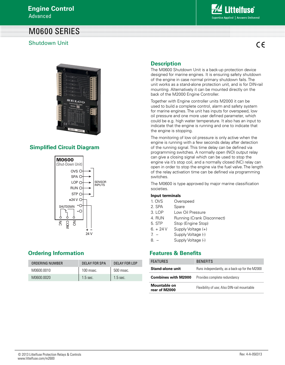 Littelfuse M0600 Series User Manual | 1 page