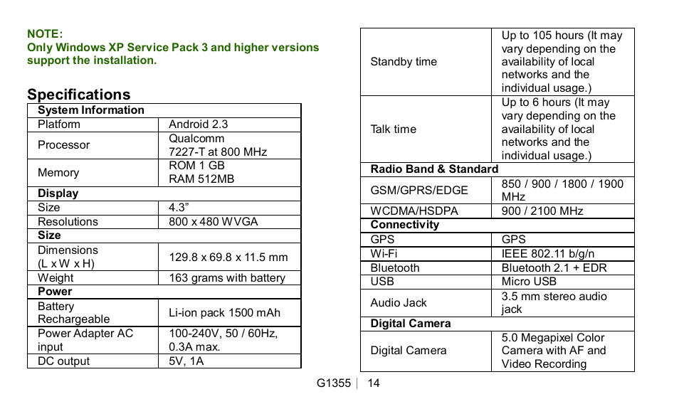 GIGABYTE GSmart G1355 User Manual | Page 14 / 15