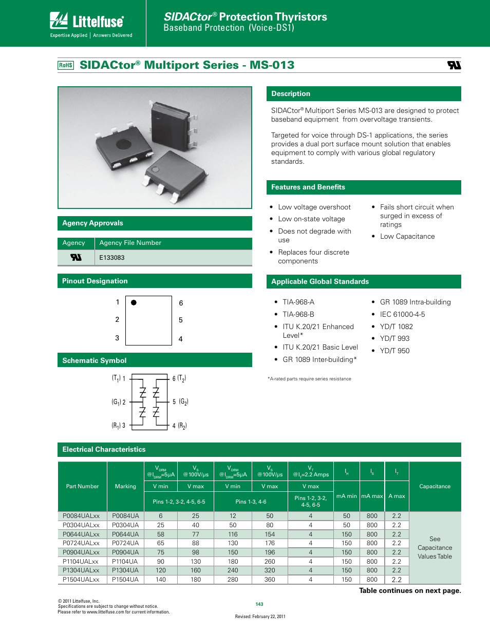 Littelfuse SIDACtor Multiport Series MS-013 User Manual | 5 pages