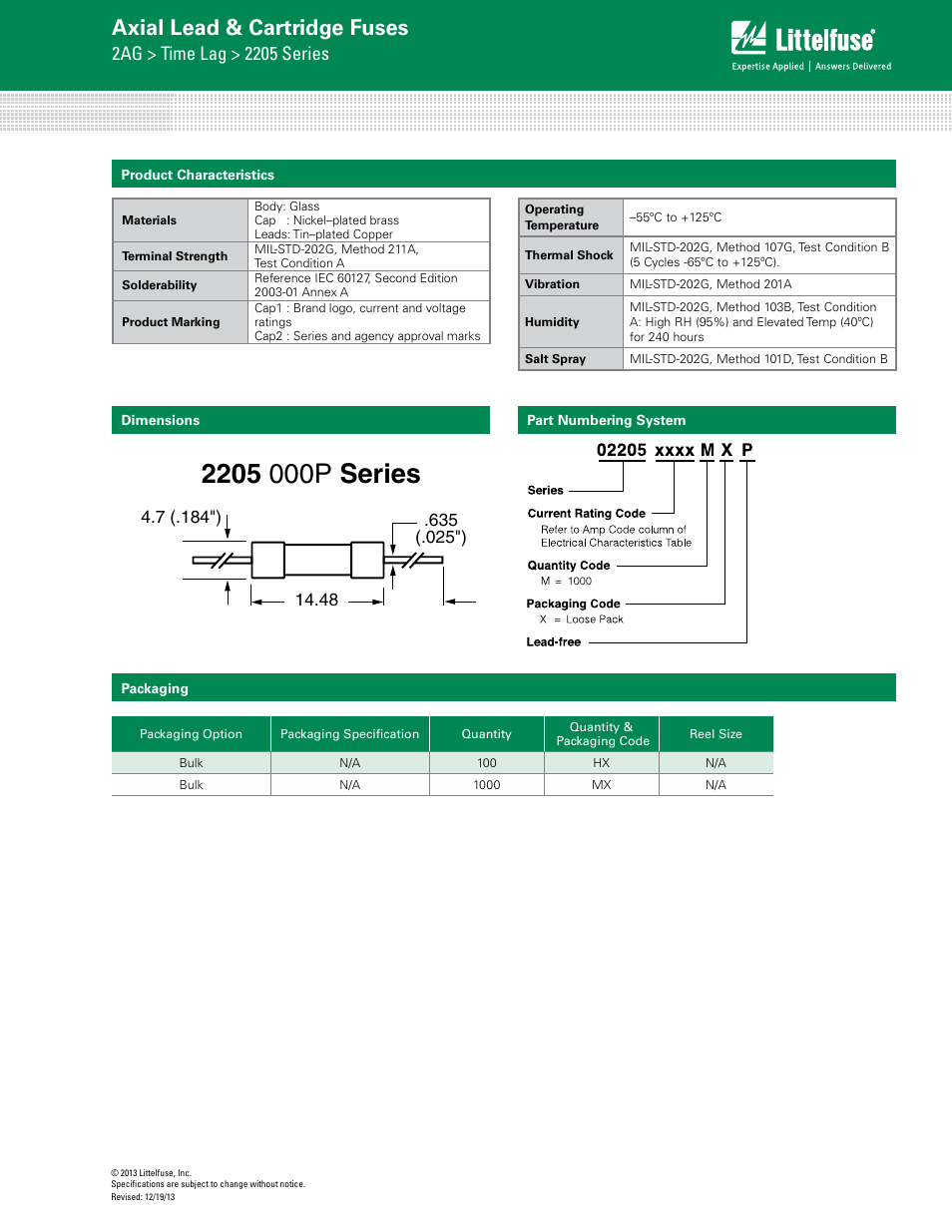 Axial lead & cartridge fuses | Littelfuse 2205 Series User Manual | Page 3 / 3