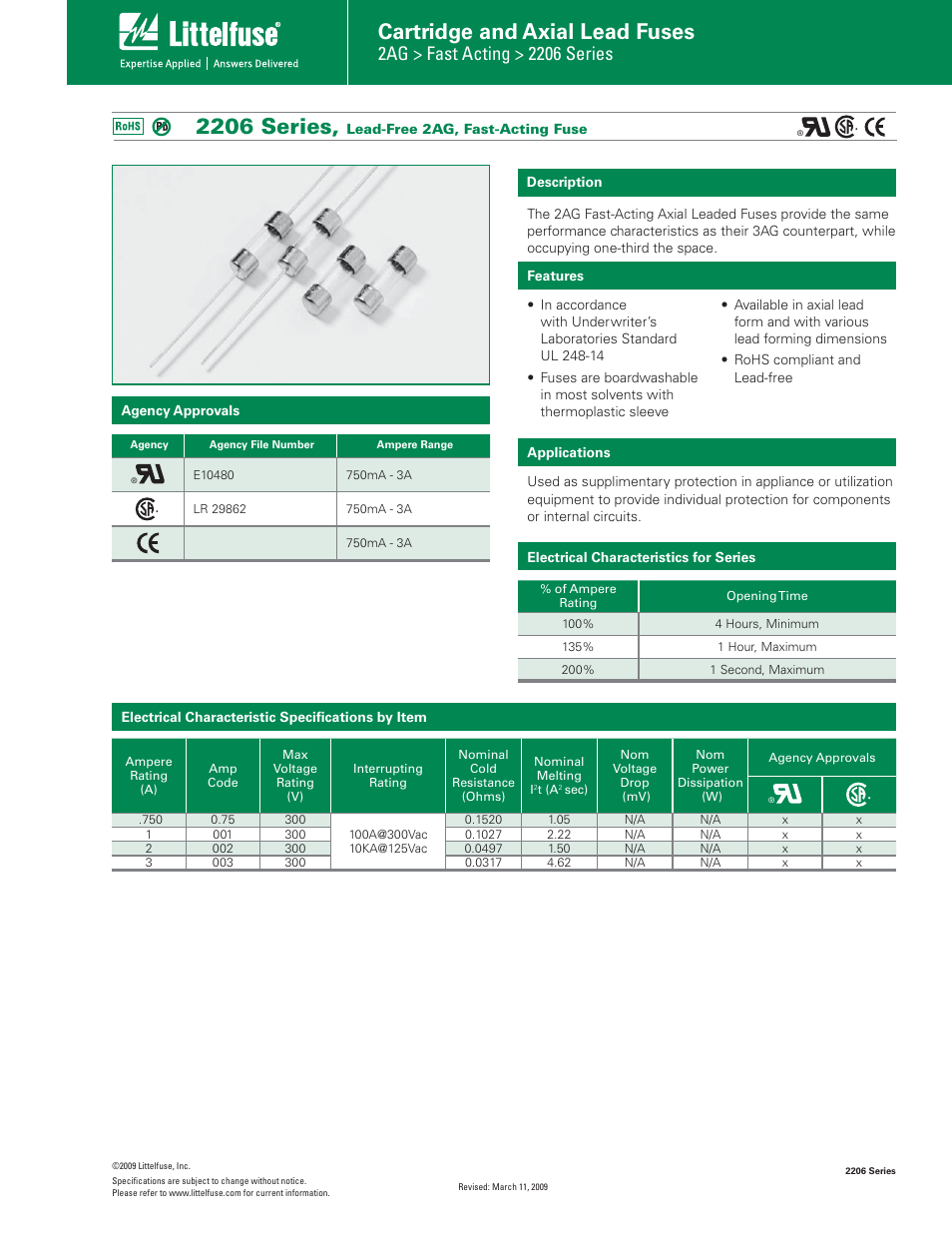 Littelfuse 2206 Series User Manual | 4 pages