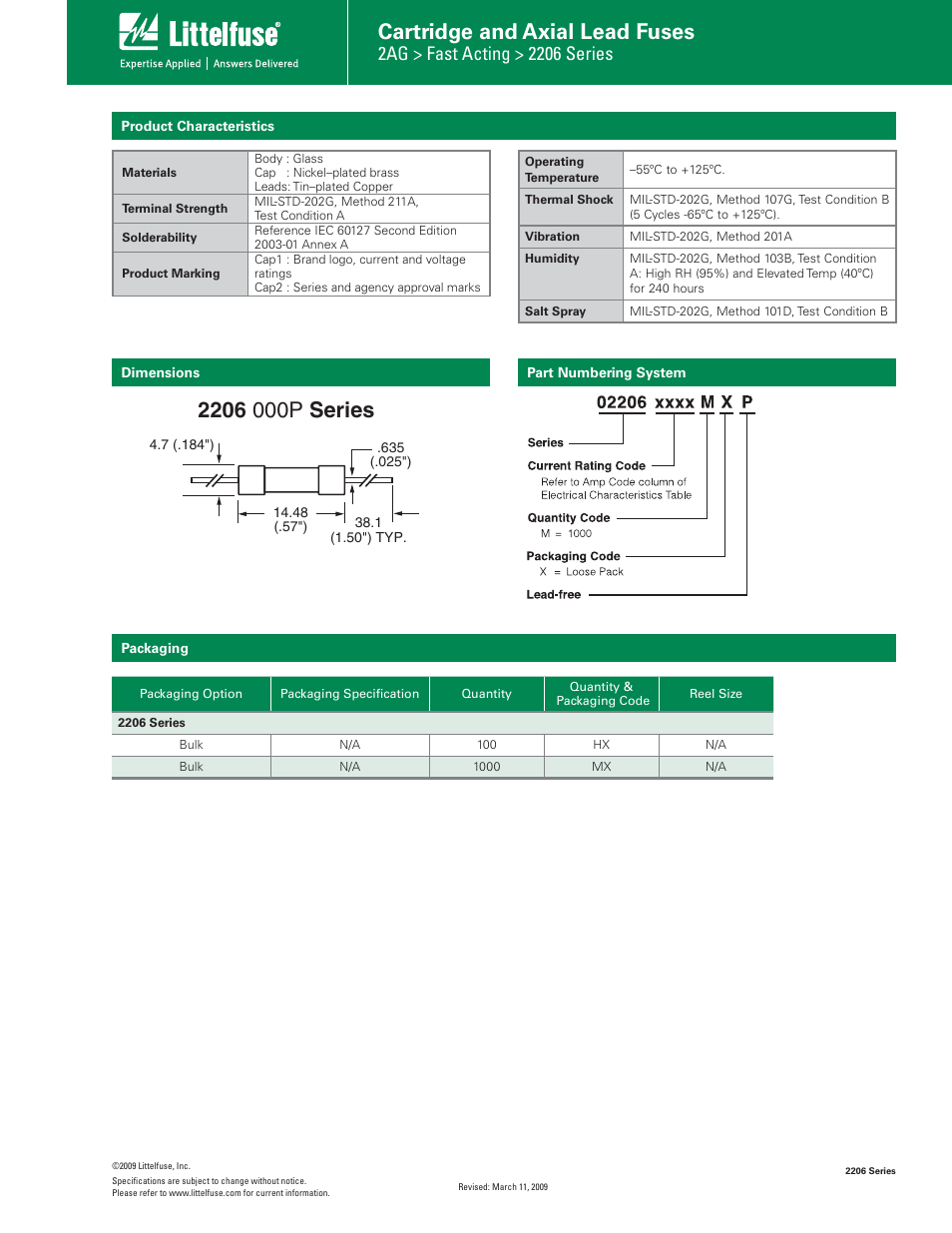 Cartridge and axial lead fuses | Littelfuse 2206 Series User Manual | Page 3 / 4