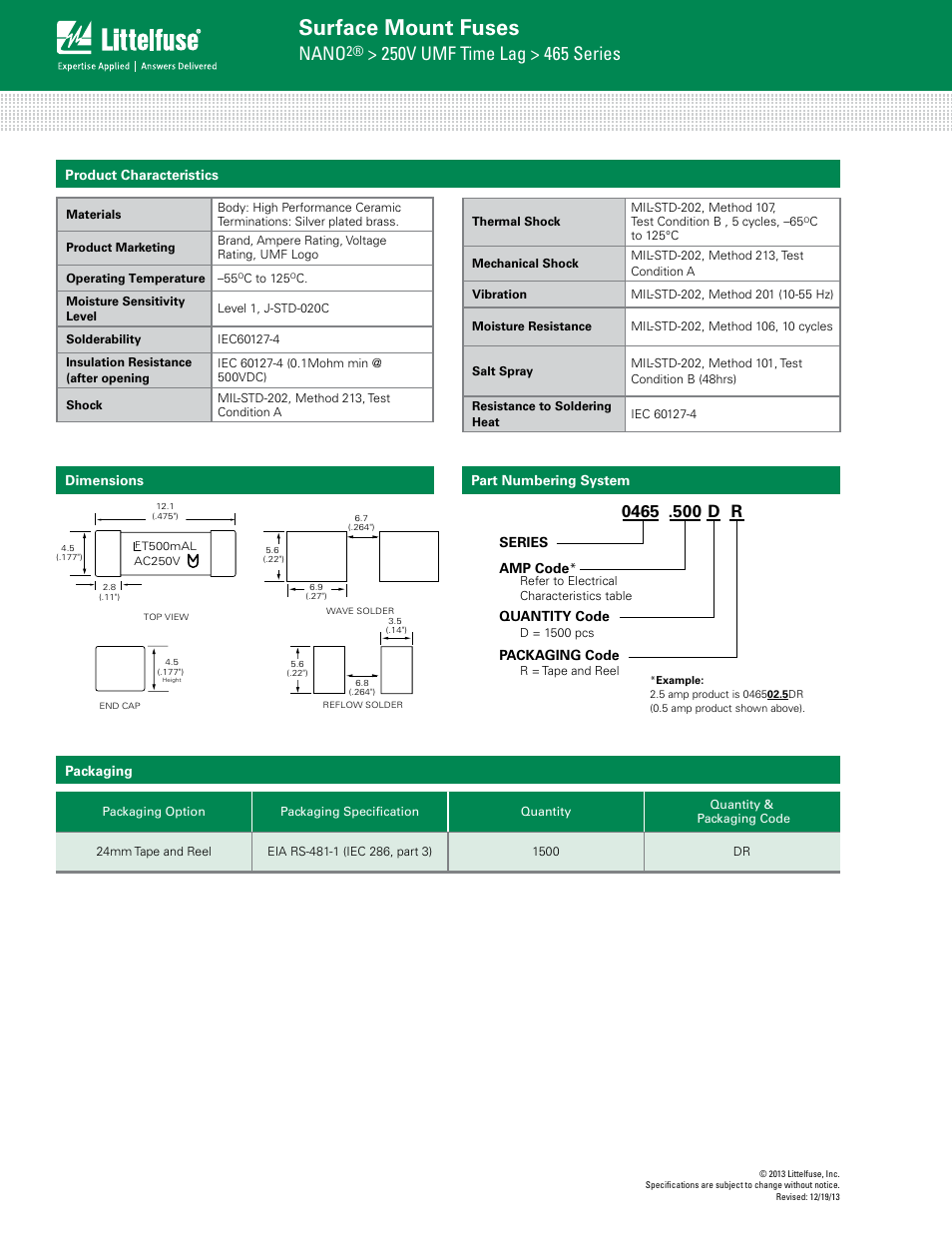 Surface mount fuses, Nano | Littelfuse 465 Series User Manual | Page 3 / 3