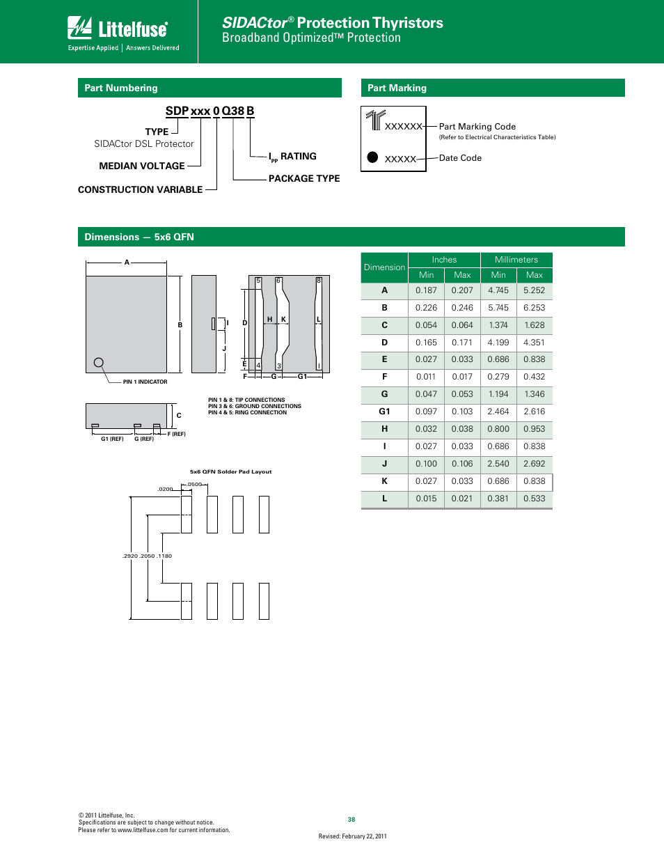 Sidactor, Protection thyristors, Broadband optimized | Protection, Sdp b, Xxx 0 q38 | Littelfuse SDP Series 5x6 QFN User Manual | Page 4 / 5