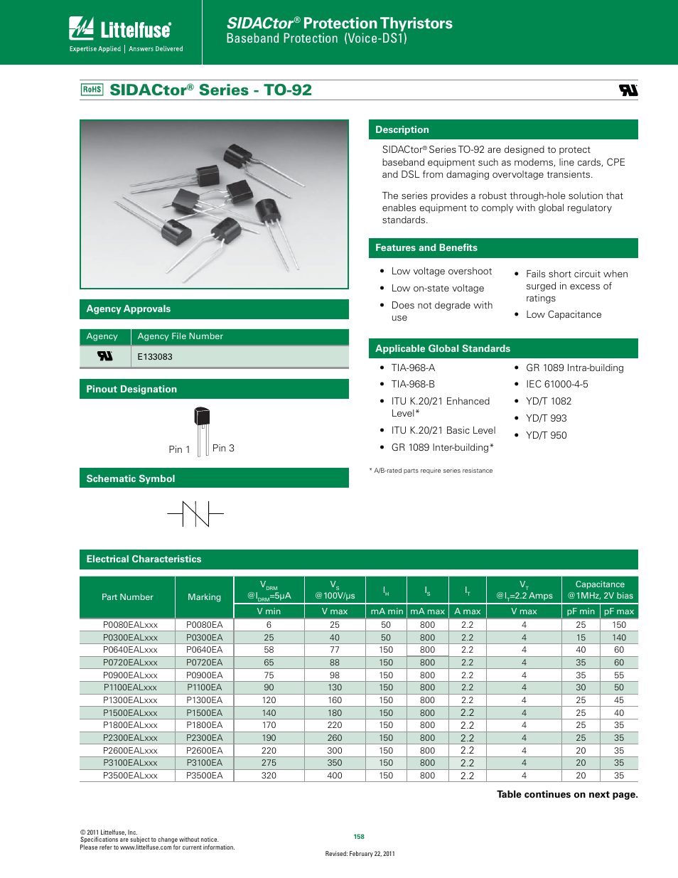 Littelfuse SIDACtor Series TO-92 User Manual | 5 pages