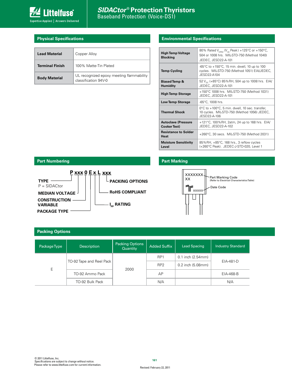 Sidactor, Protection thyristors, Baseband protection (voice-ds1) | Px l, Xxx 0 e xxx | Littelfuse SIDACtor Series TO-92 User Manual | Page 4 / 5