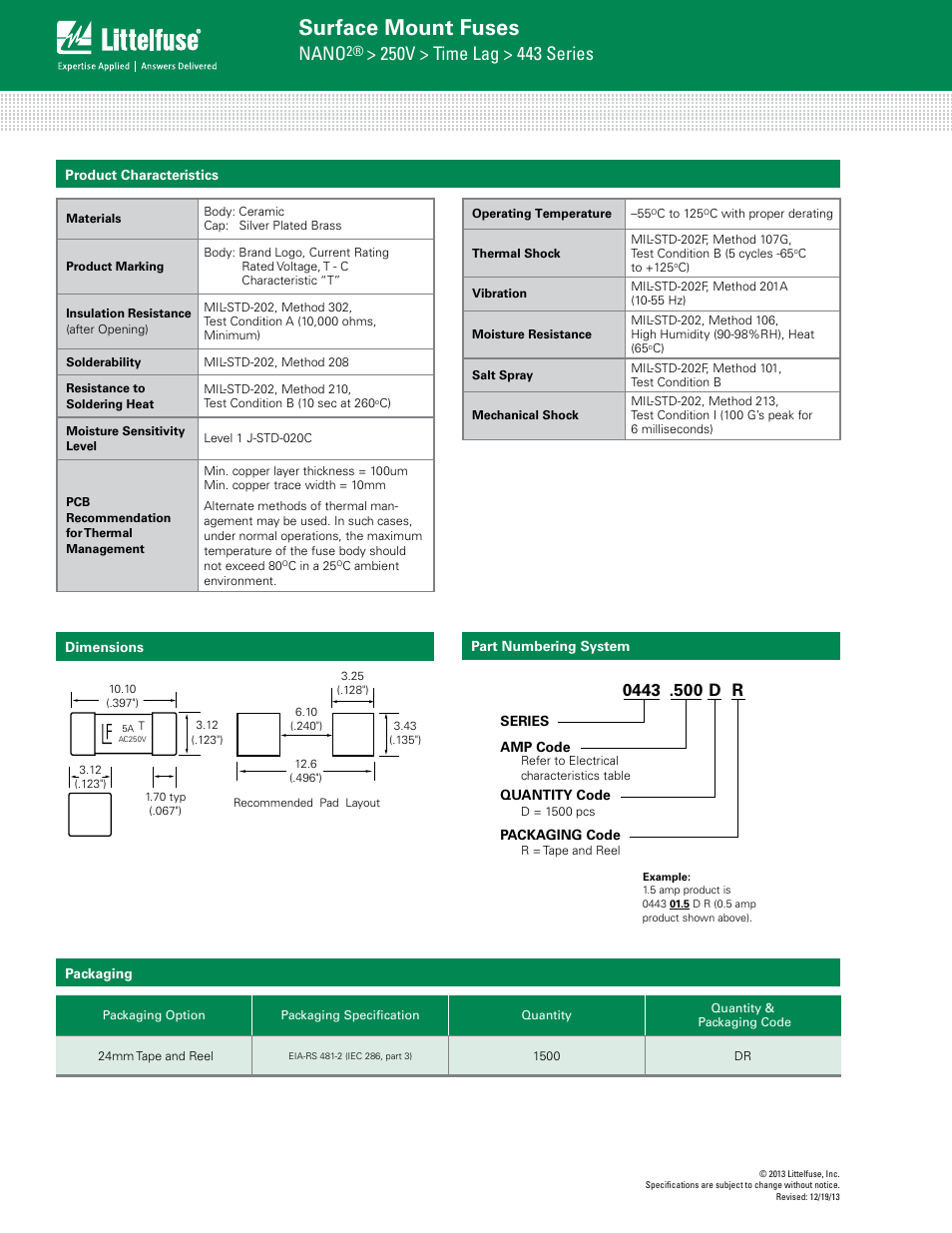 Surface mount fuses, Nano | Littelfuse 443 Series User Manual | Page 3 / 3