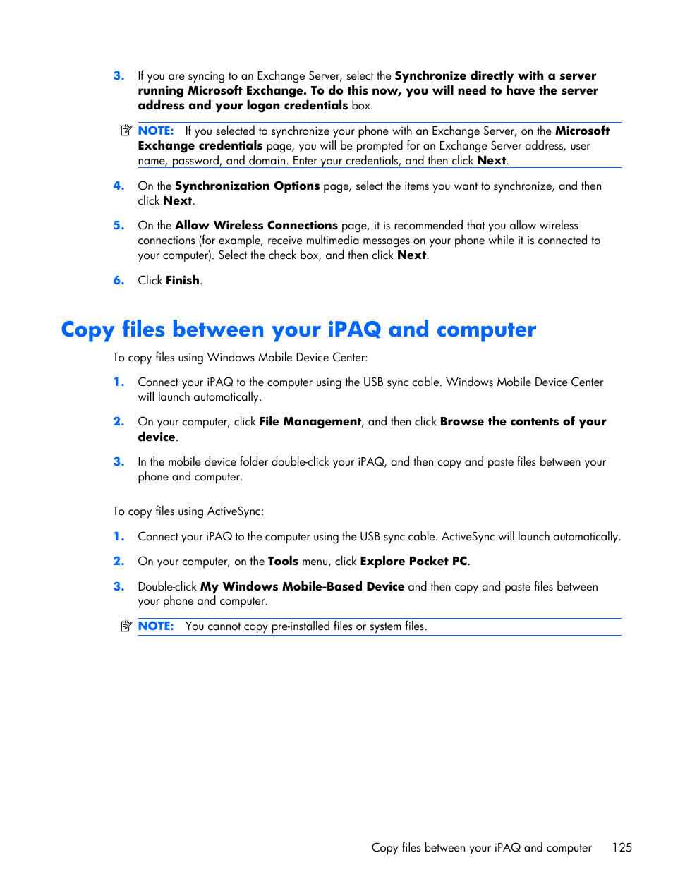 Copy files between your ipaq and computer | HP iPAQ Glisten User Manual | Page 137 / 185
