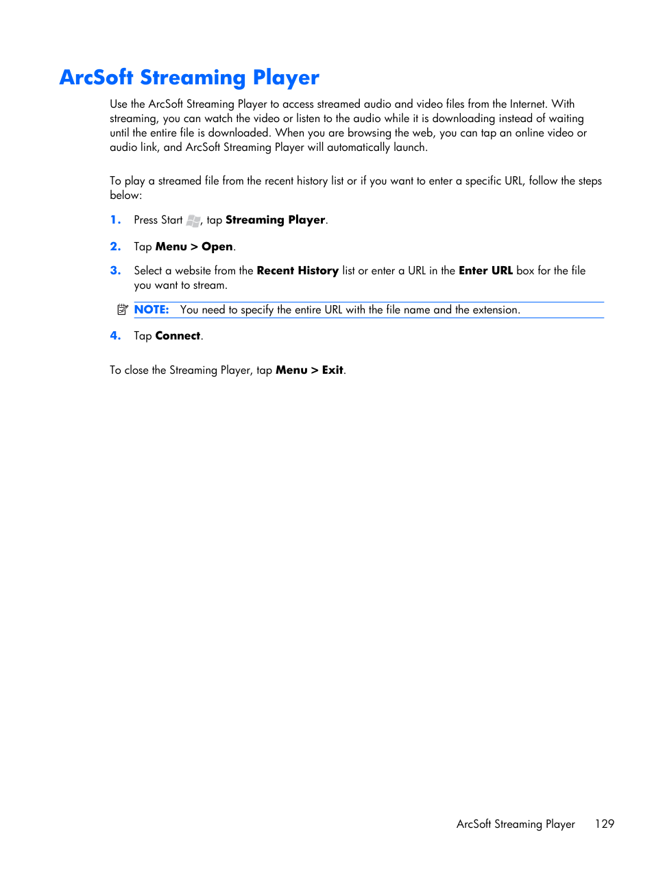 Arcsoft streaming player | HP iPAQ Glisten User Manual | Page 141 / 185