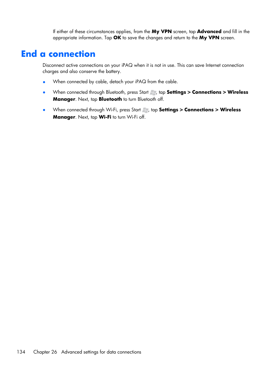 End a connection | HP iPAQ Glisten User Manual | Page 146 / 185