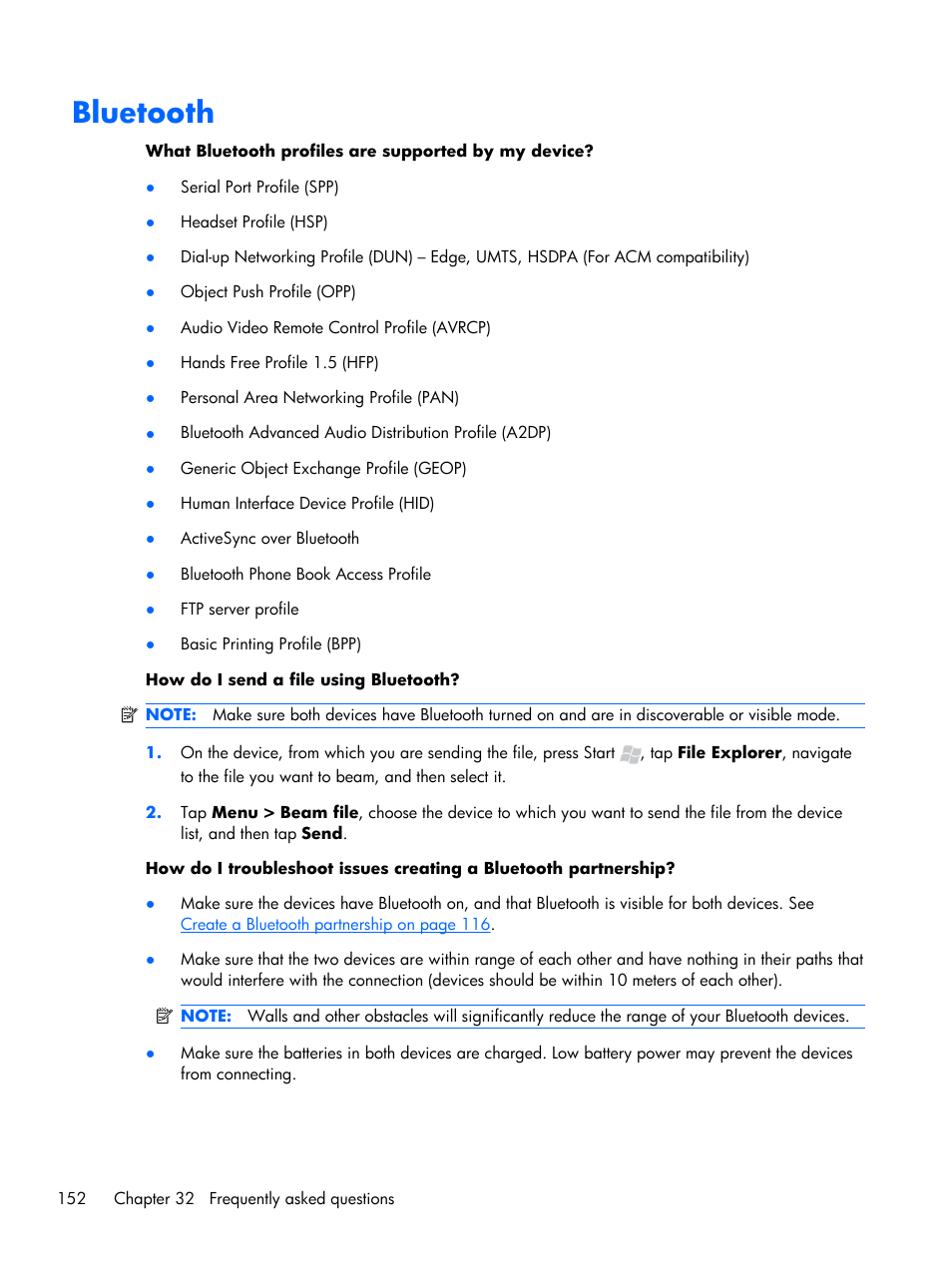 Bluetooth | HP iPAQ Glisten User Manual | Page 164 / 185