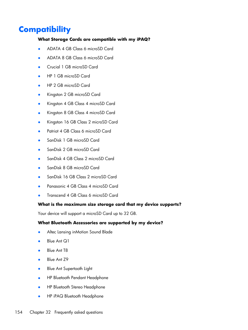 Compatibility | HP iPAQ Glisten User Manual | Page 166 / 185