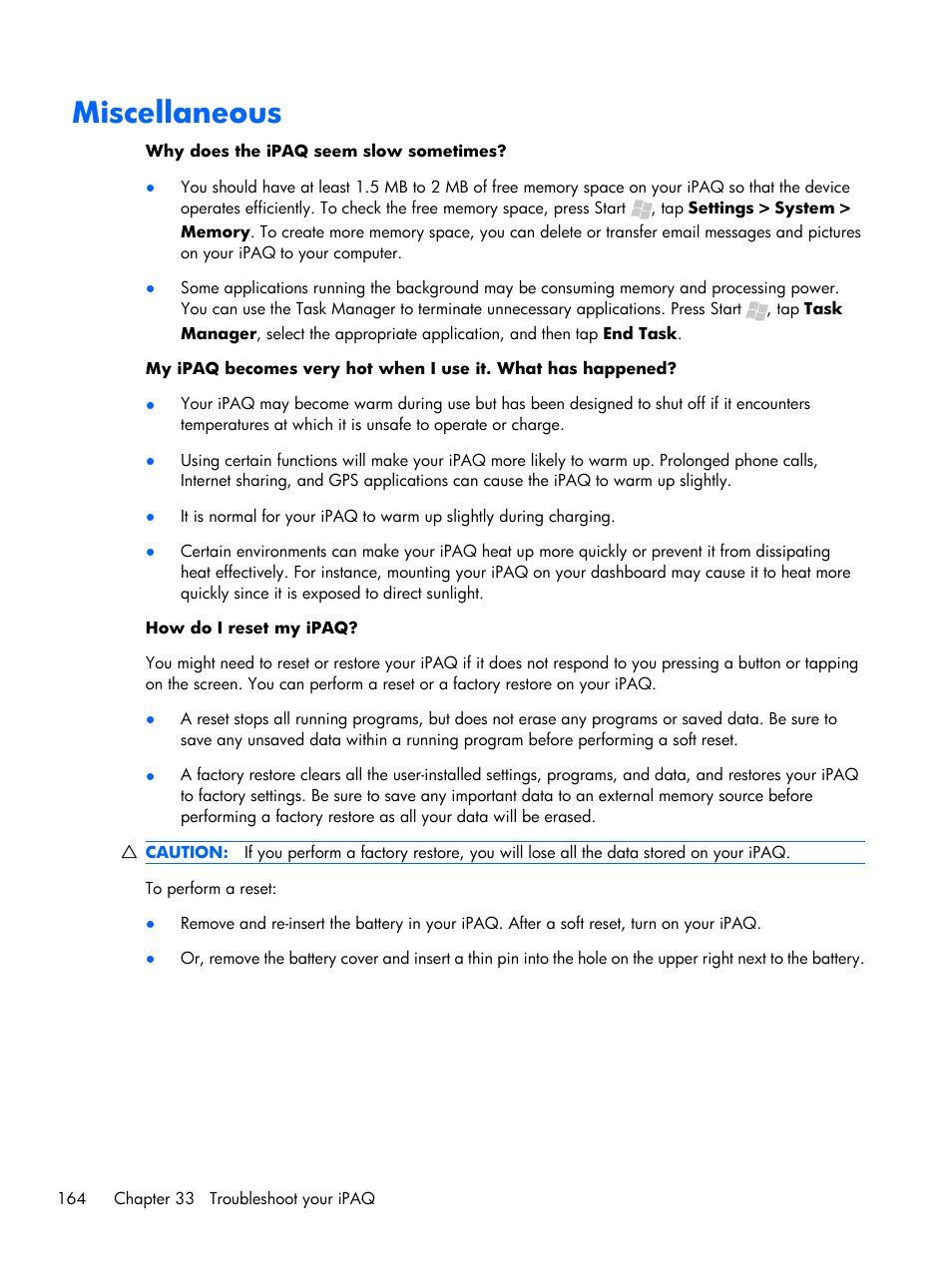 Miscellaneous | HP iPAQ Glisten User Manual | Page 176 / 185