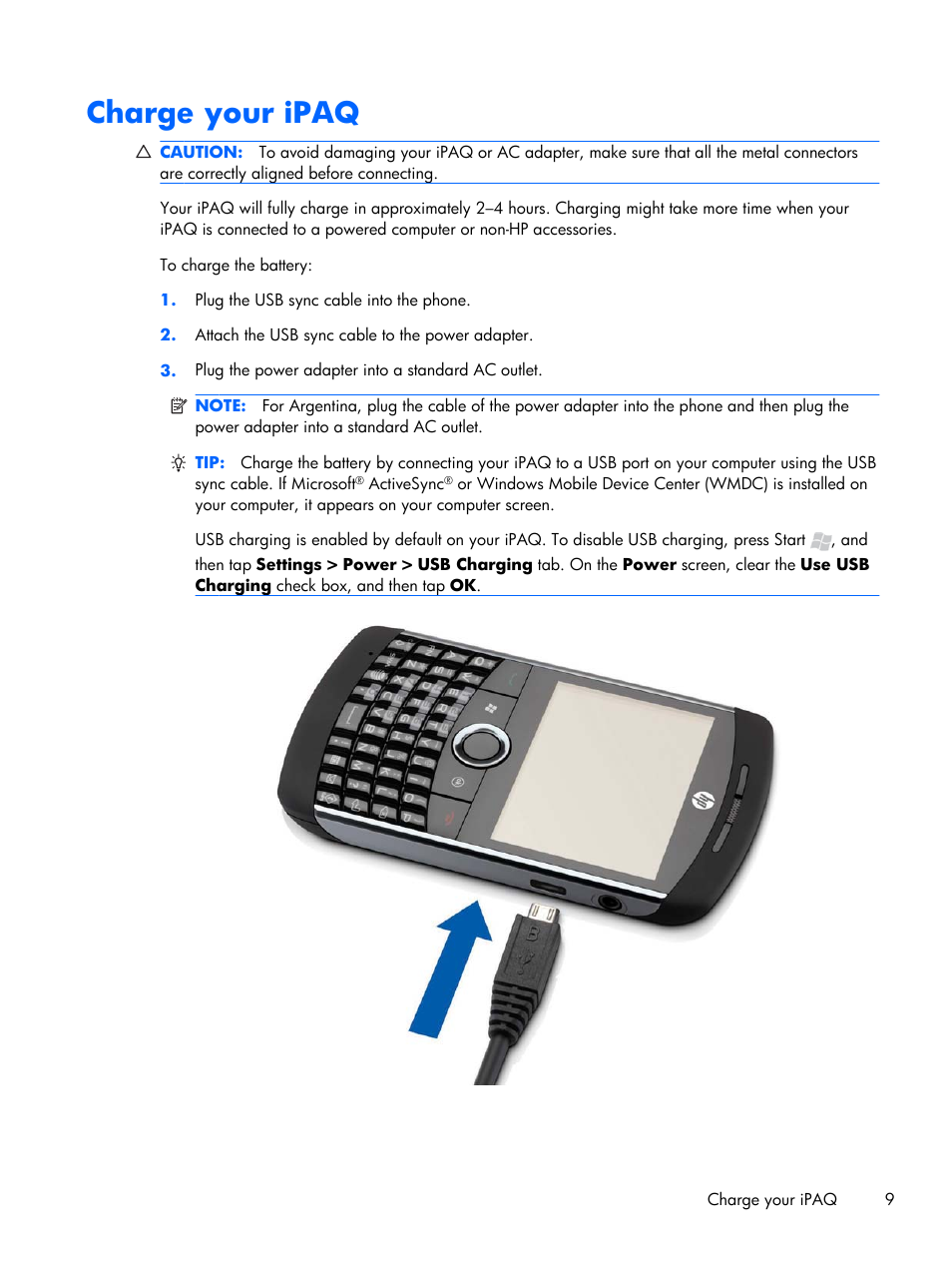 Charge your ipaq | HP iPAQ Glisten User Manual | Page 21 / 185