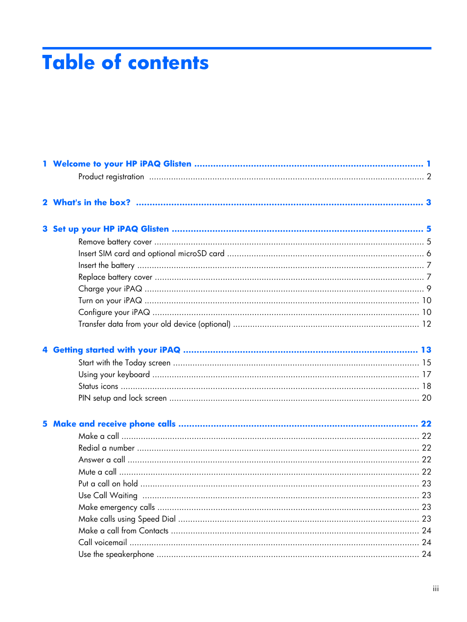 HP iPAQ Glisten User Manual | Page 3 / 185