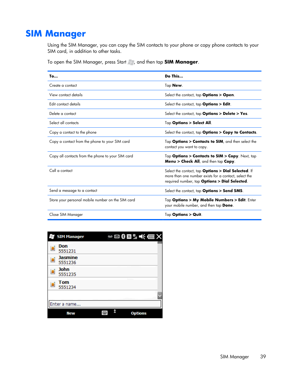 Sim manager | HP iPAQ Glisten User Manual | Page 51 / 185