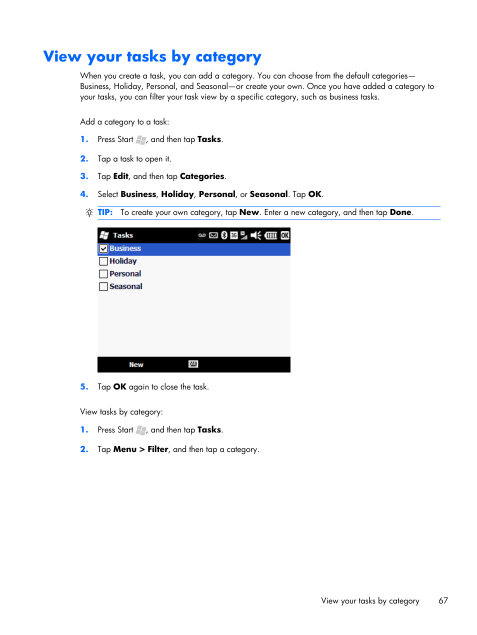 View your tasks by category | HP iPAQ Glisten User Manual | Page 79 / 185