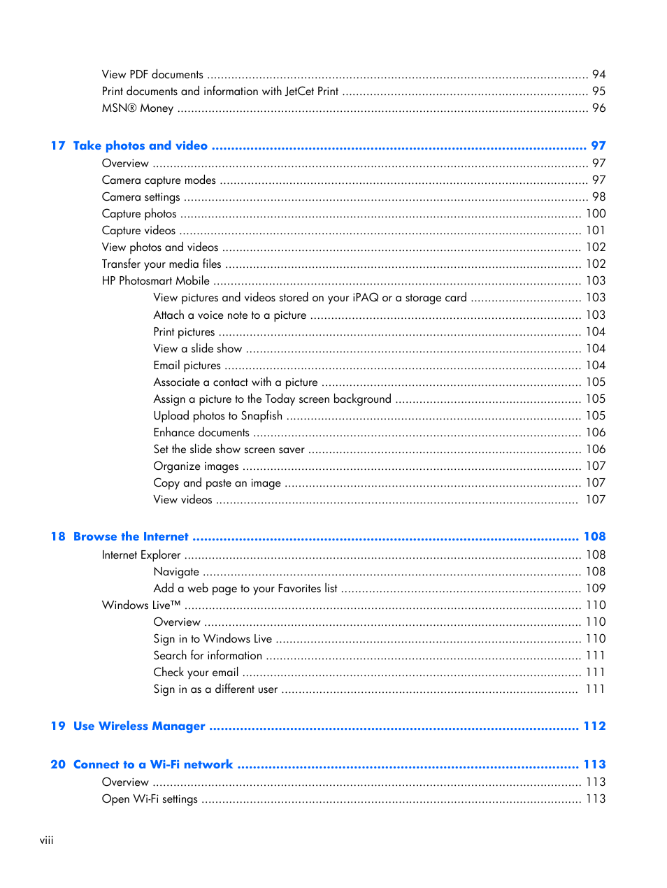 HP iPAQ Glisten User Manual | Page 8 / 185