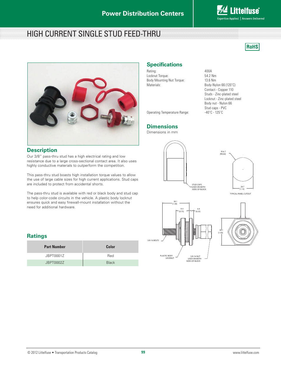 Littelfuse Junction Blocks Series User Manual | 3 pages