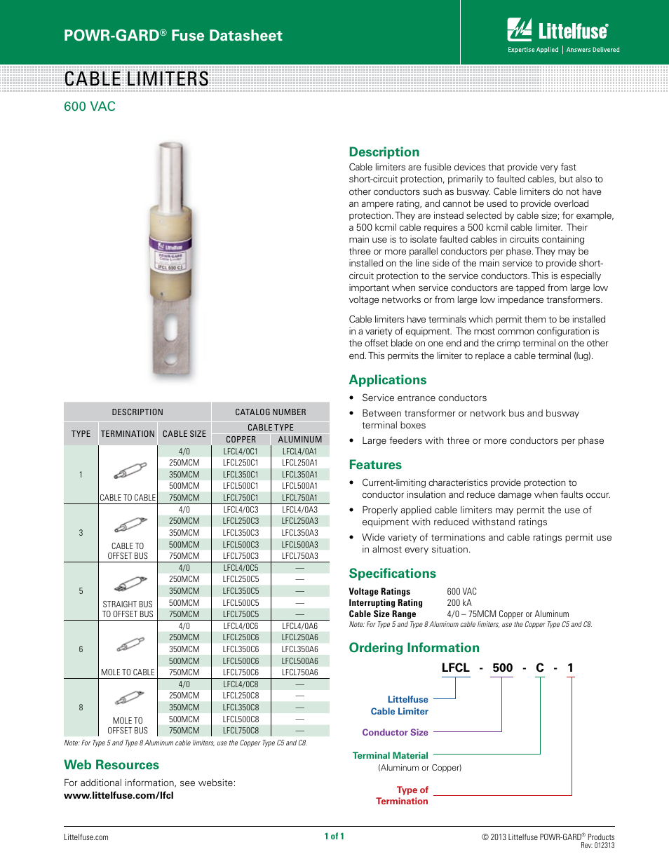 Littelfuse LFCL Series User Manual | 1 page