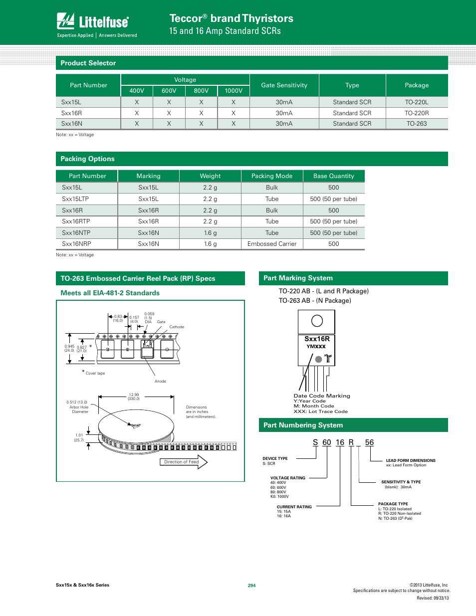 Teccor, Brand thyristors, 15 and 16 amp standard scrs | Littelfuse Sxx16x Series User Manual | Page 8 / 8