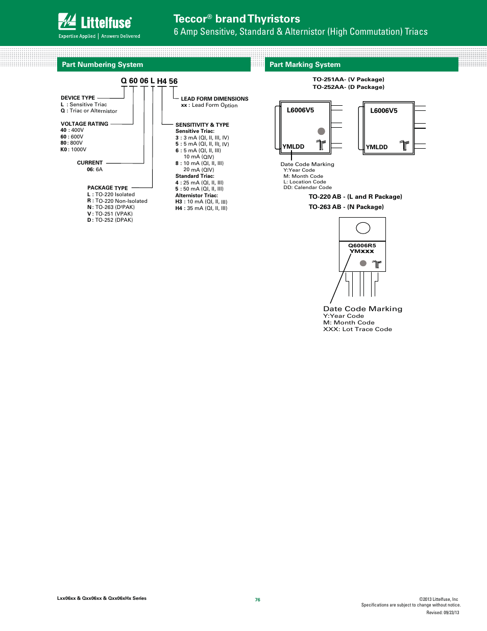 Teccor, Brand thyristors | Littelfuse Qxx06xHx Series User Manual | Page 14 / 14