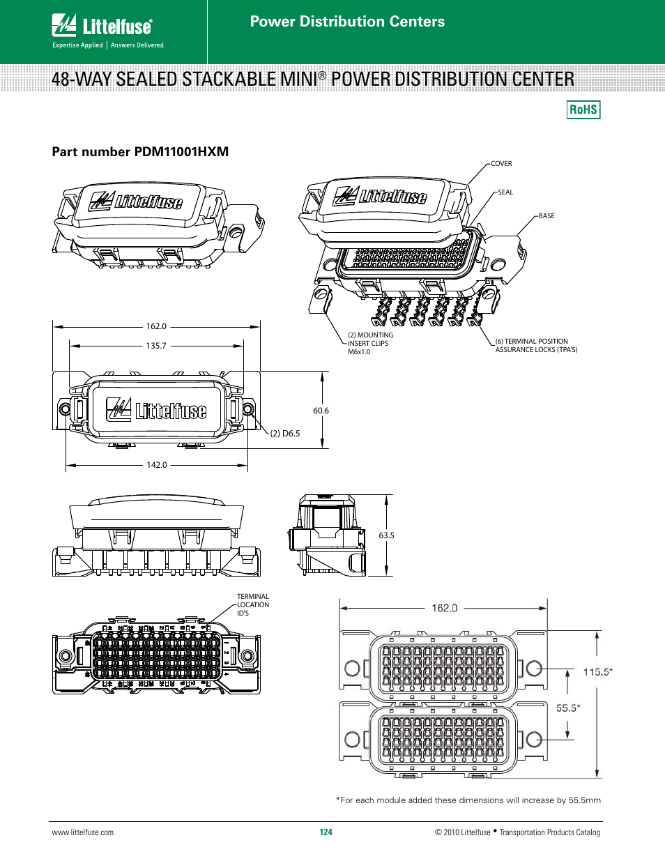 Way sealed stackable mini, Power distribution center, Power distribution centers | Littelfuse HWB48 Series User Manual | Page 2 / 2