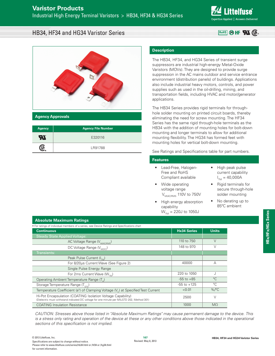 Littelfuse HG34 Varistor Series User Manual | 8 pages