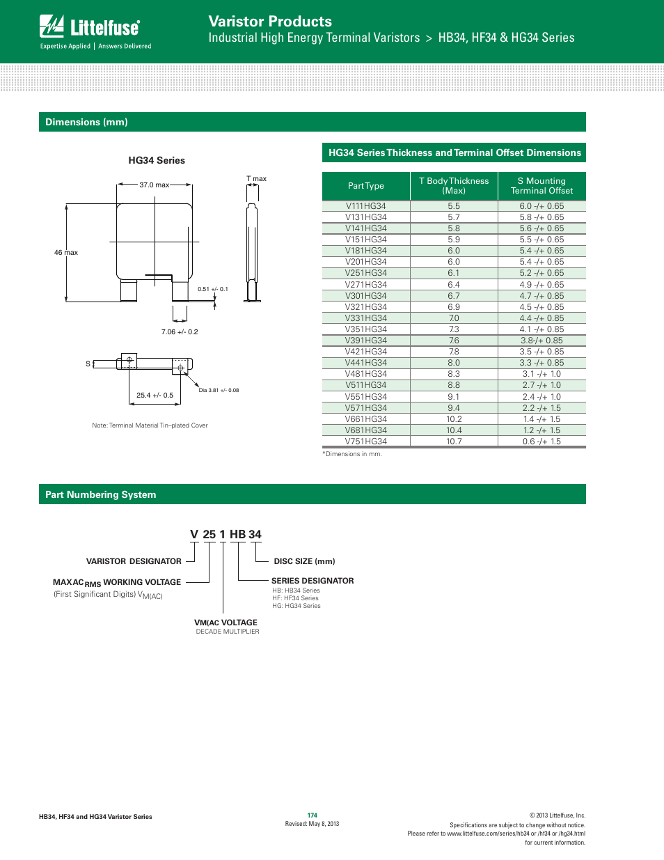 Varistor products | Littelfuse HG34 Varistor Series User Manual | Page 8 / 8