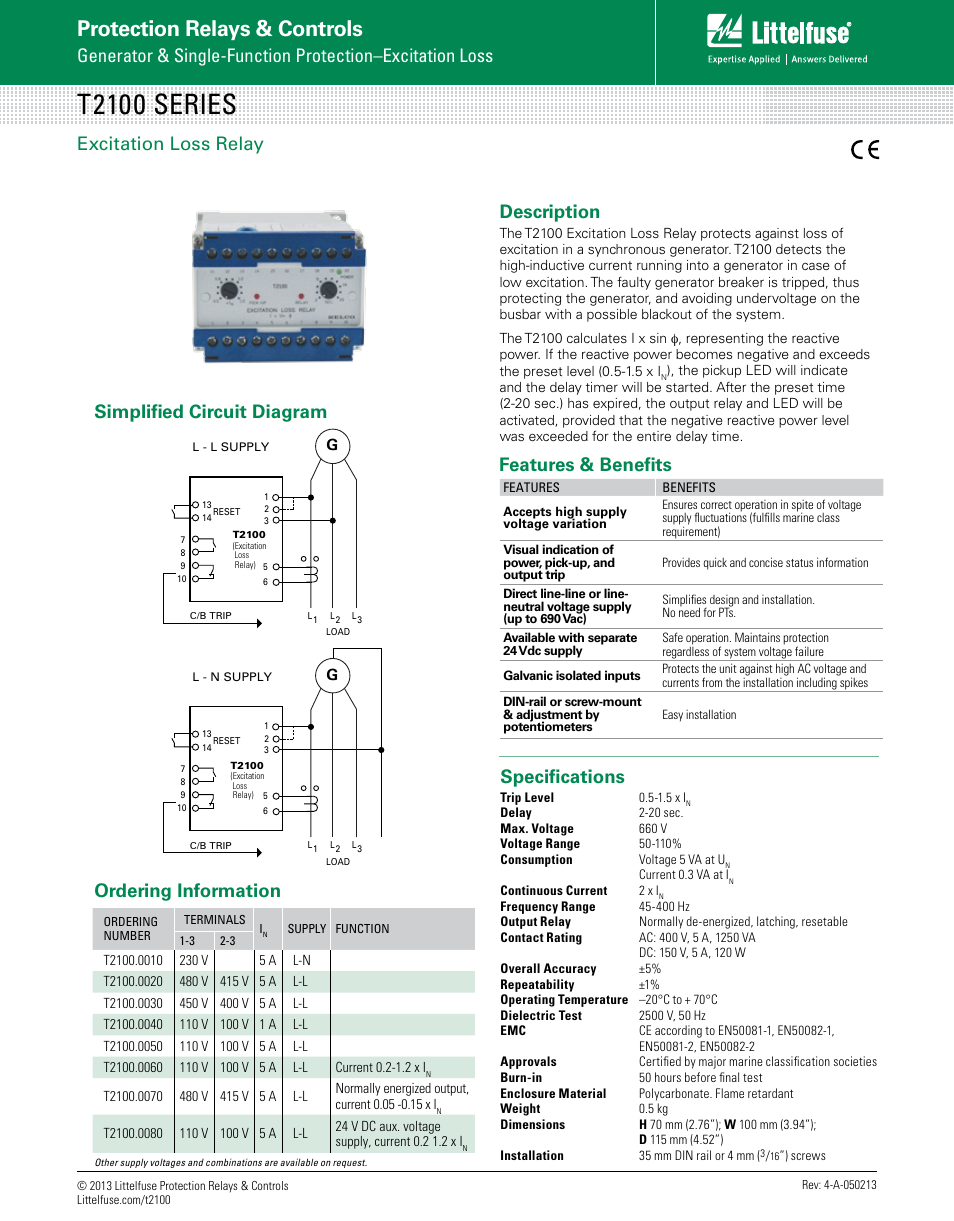 Littelfuse T2100 Series User Manual | 1 page