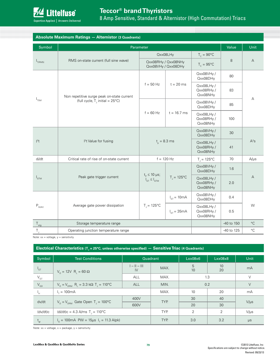 Teccor, Brand thyristors | Littelfuse Qxx08xHx Series User Manual | Page 3 / 14