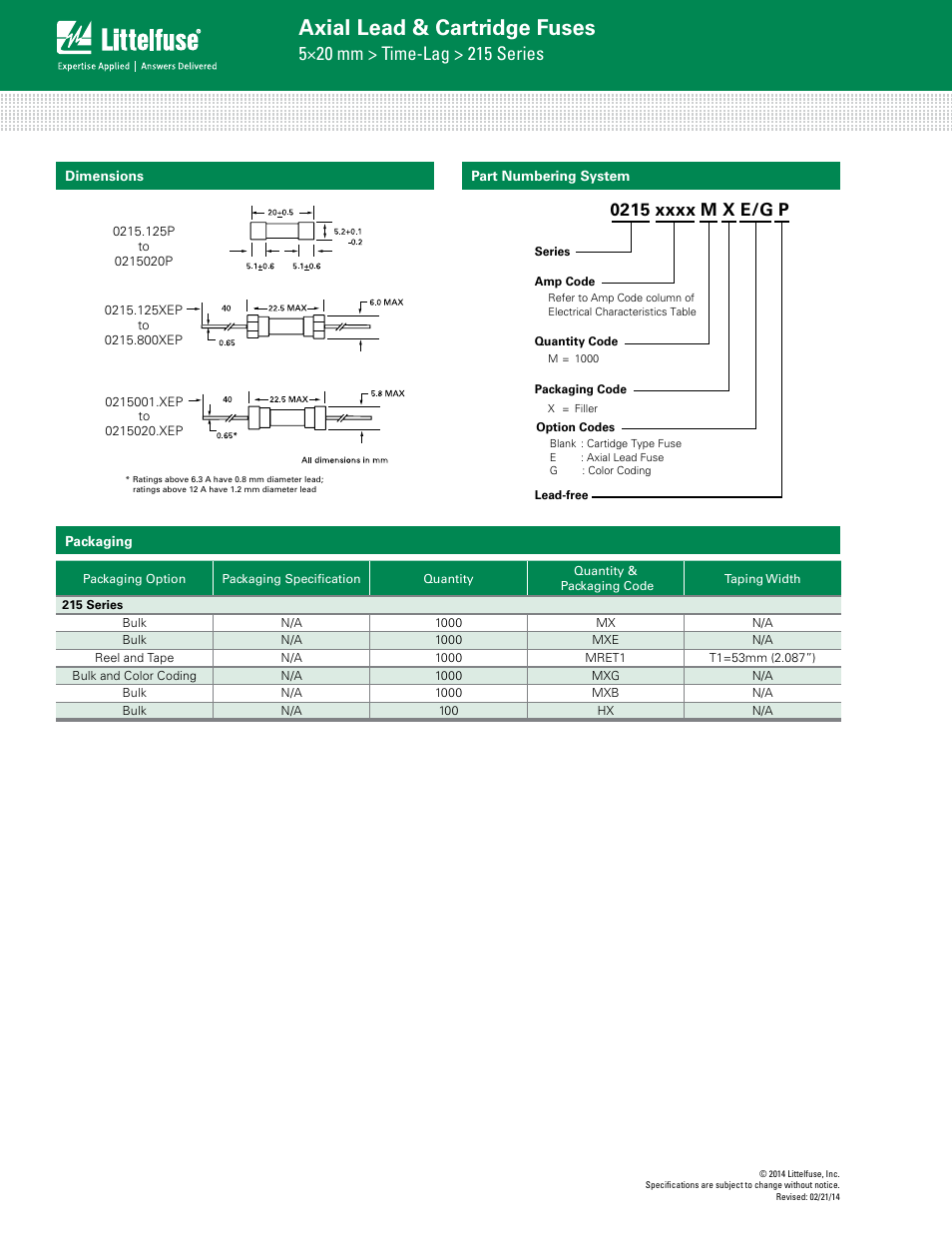 Axial lead & cartridge fuses | Littelfuse 215 Series User Manual | Page 4 / 4