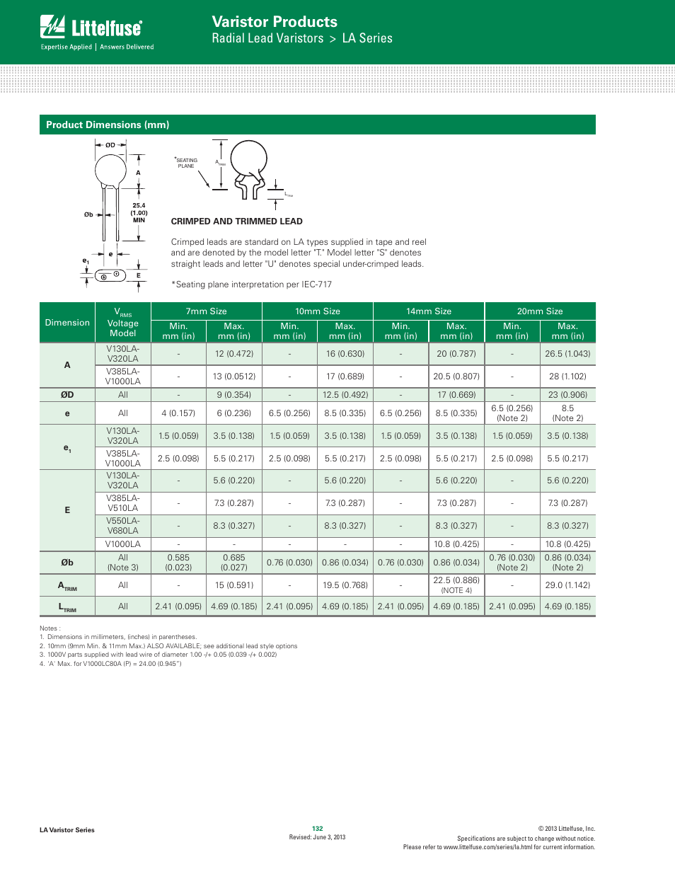 Varistor products, Radial lead varistors > la series | Littelfuse LA Varistor Series User Manual | Page 10 / 13