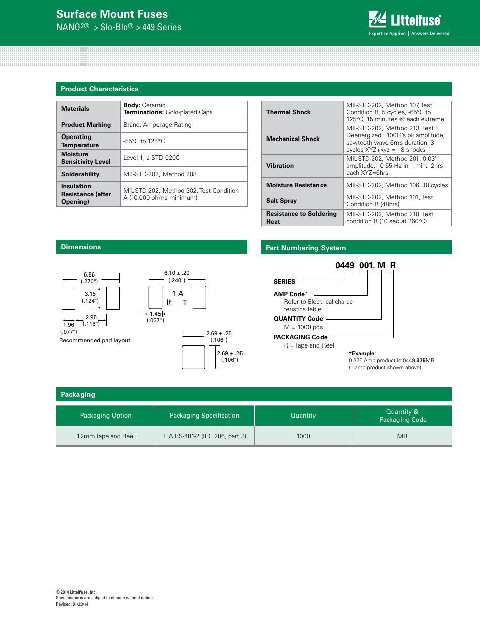 Surface mount fuses, Nano, Slo-blo | 449 series | Littelfuse 449 Series User Manual | Page 3 / 3