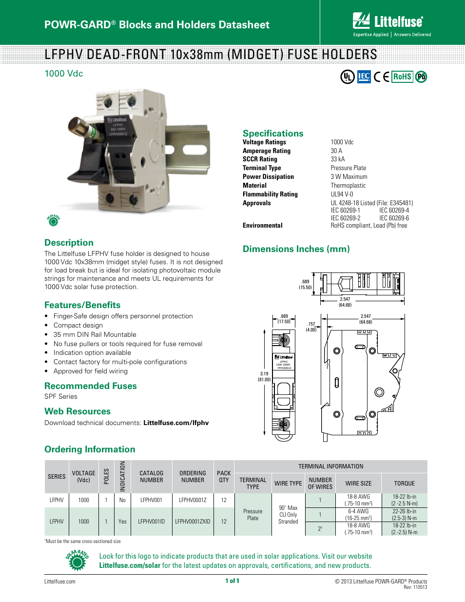 Littelfuse LFPHV Series User Manual | 1 page