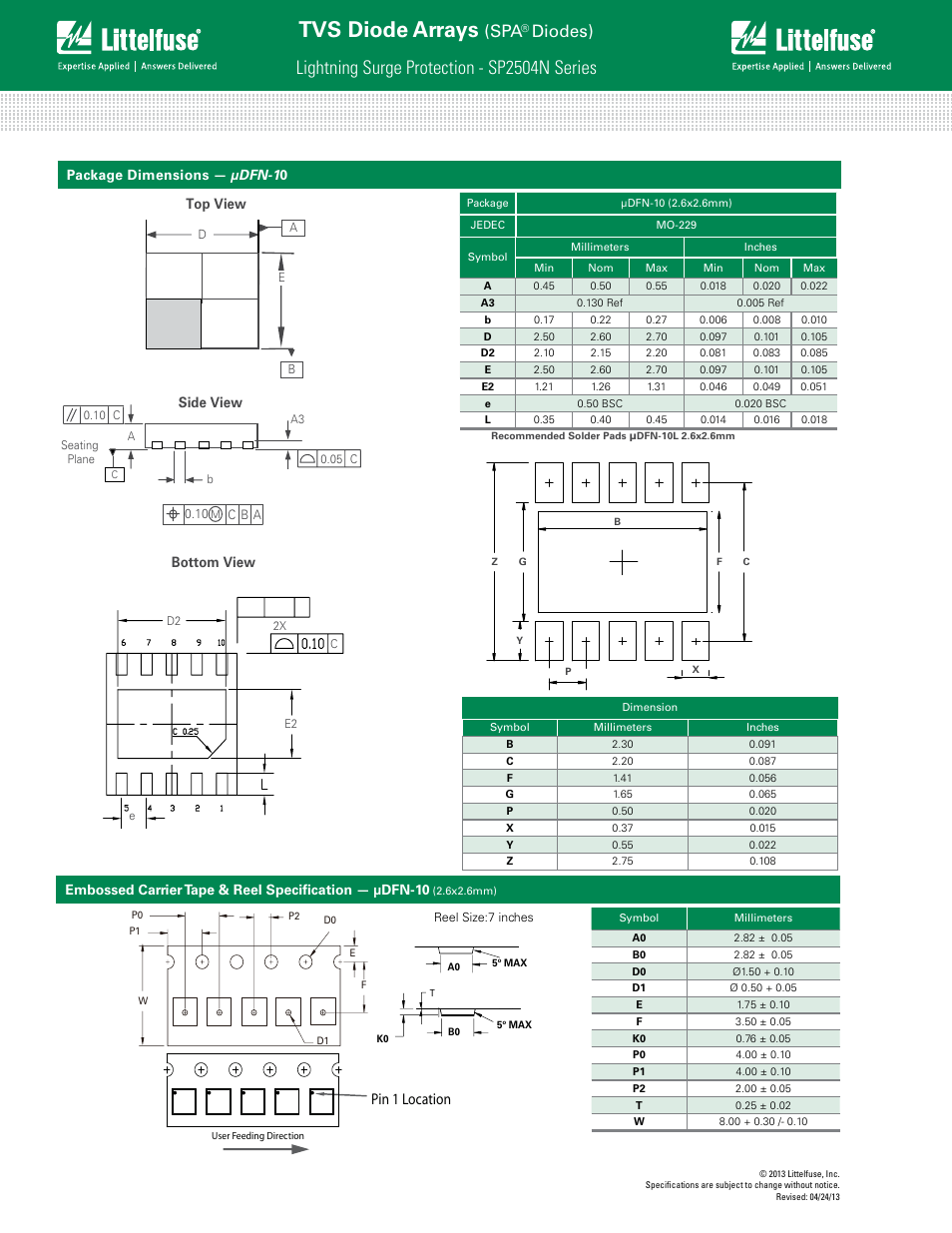 Tvs diode arrays, Lightning surge protection - sp2504n series, Diodes) | Pin 1 location | Littelfuse SP2504N Series User Manual | Page 4 / 4