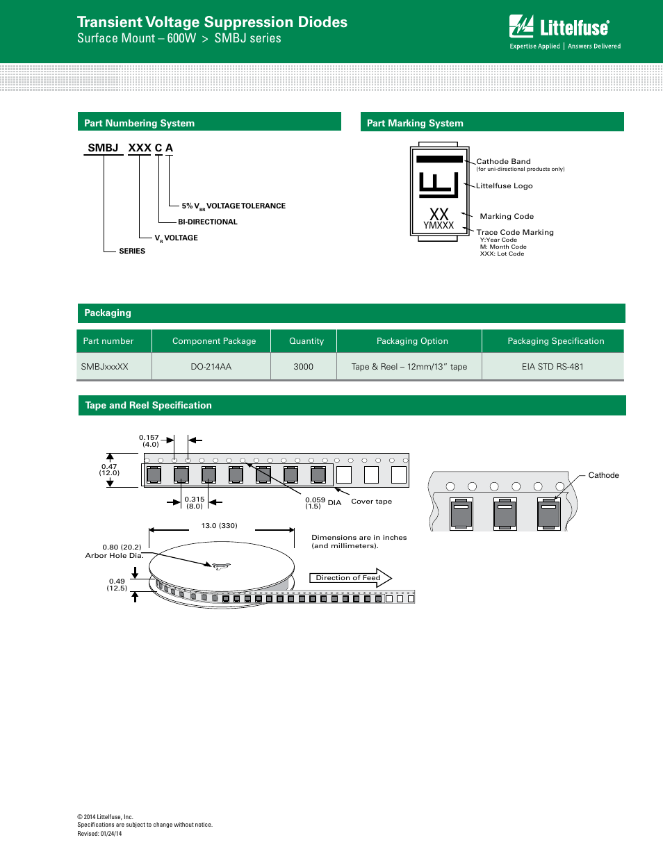 Transient voltage suppression diodes, Surface mount – 600w > smbj series | Littelfuse SMBJ Series User Manual | Page 6 / 6