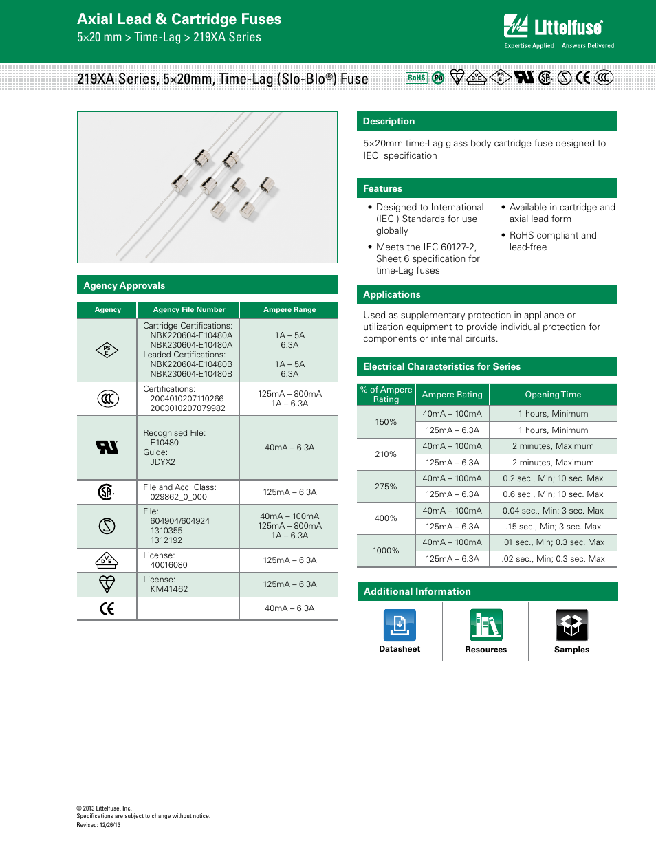 Littelfuse 219XA Series User Manual | 4 pages