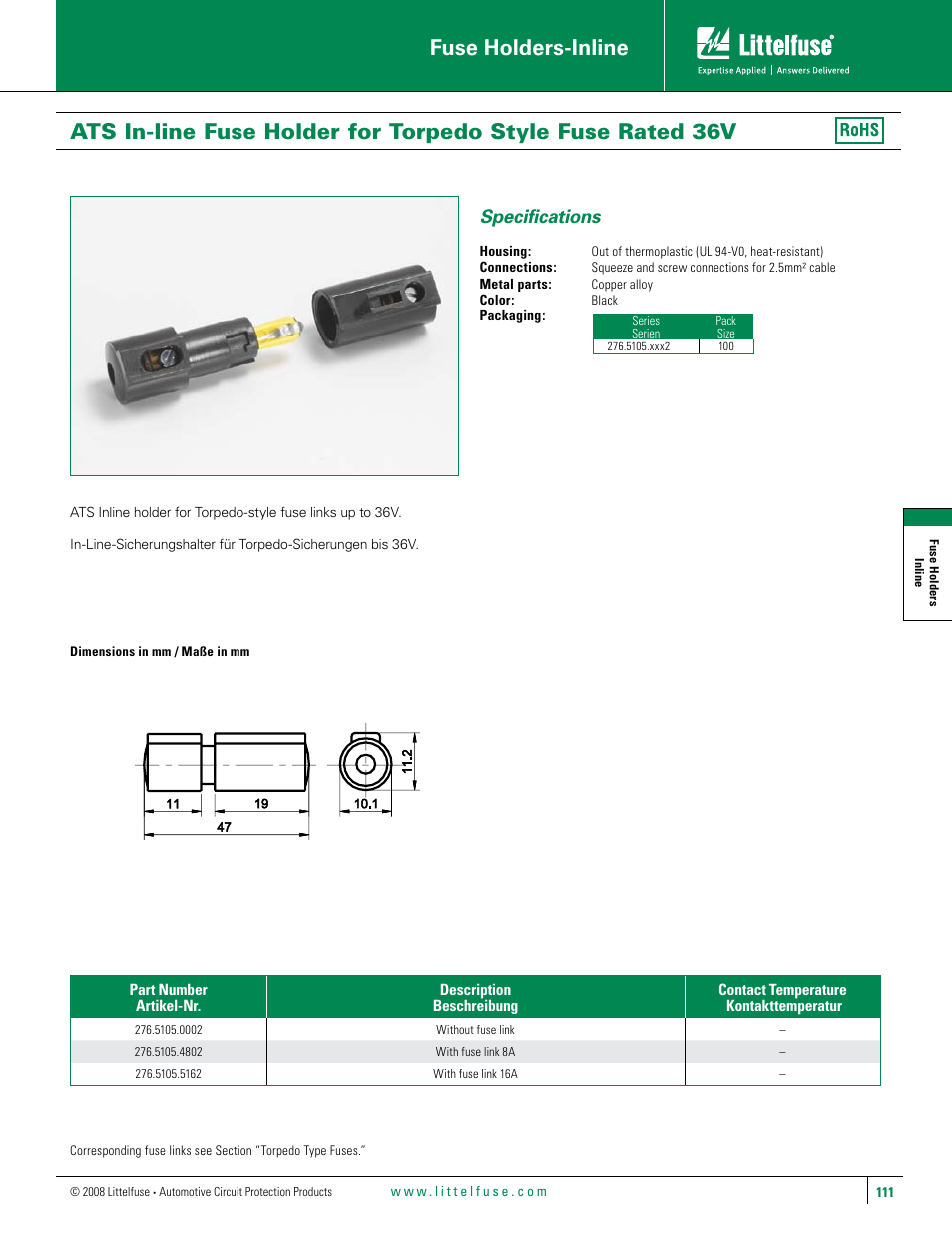 Littelfuse ATS Holder Series User Manual | 1 page