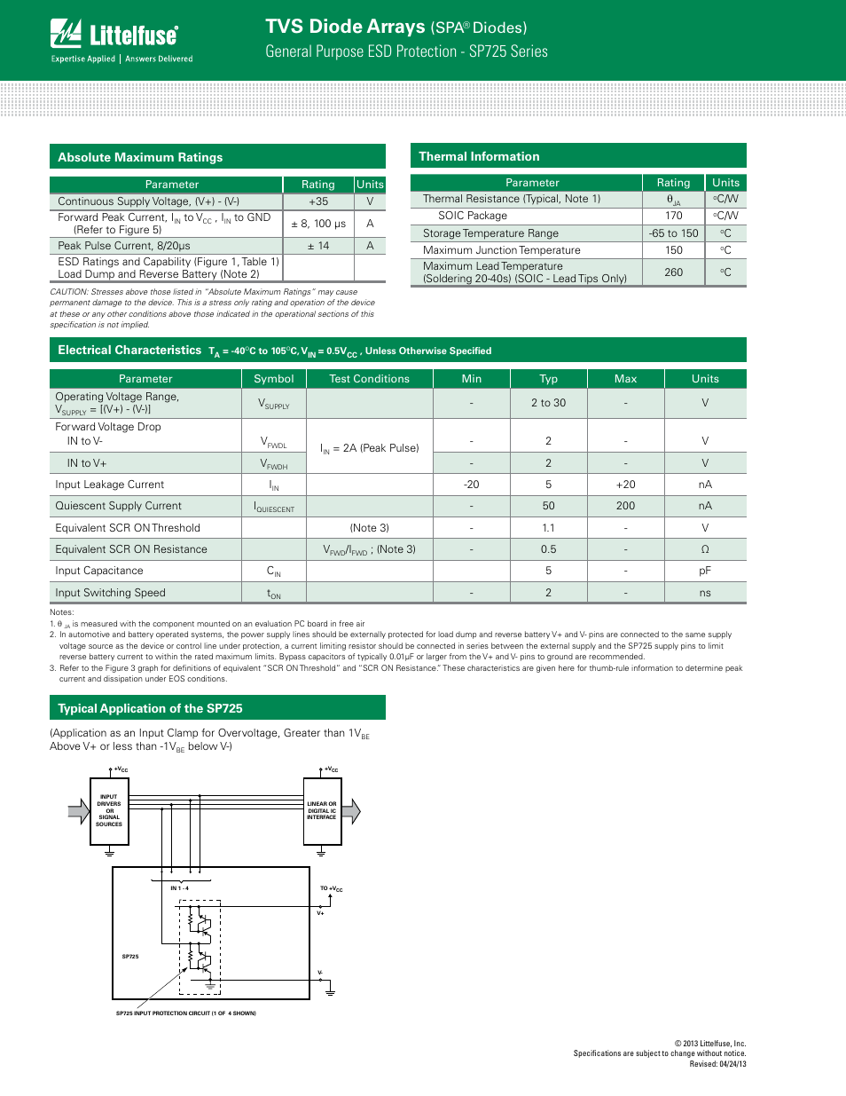 Tvs diode arrays, General purpose esd protection - sp725 series, Diodes) | Littelfuse SP725 Series User Manual | Page 2 / 6