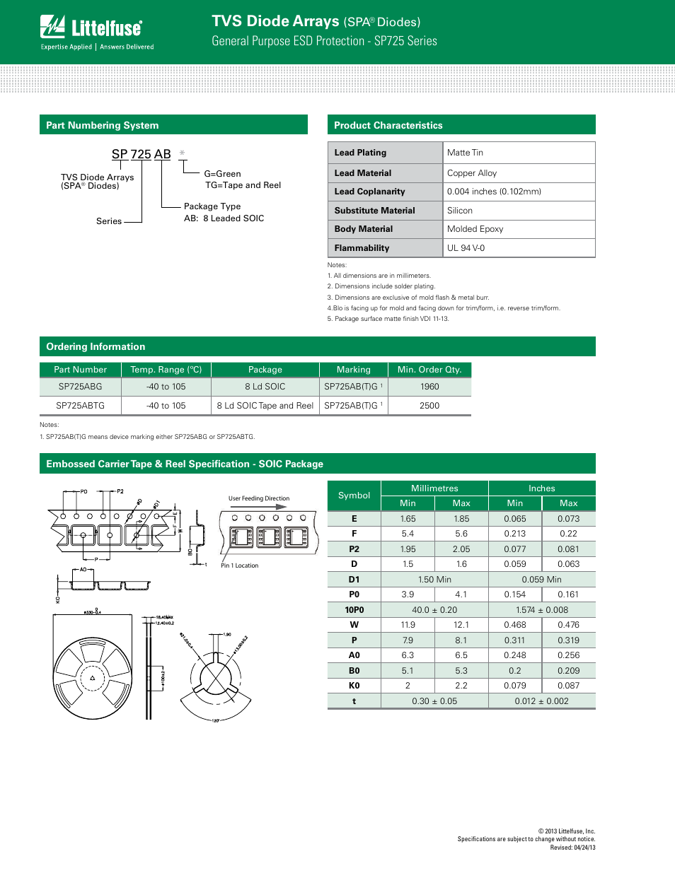 Tvs diode arrays, General purpose esd protection - sp725 series, Diodes) | Sp 725 ab | Littelfuse SP725 Series User Manual | Page 6 / 6