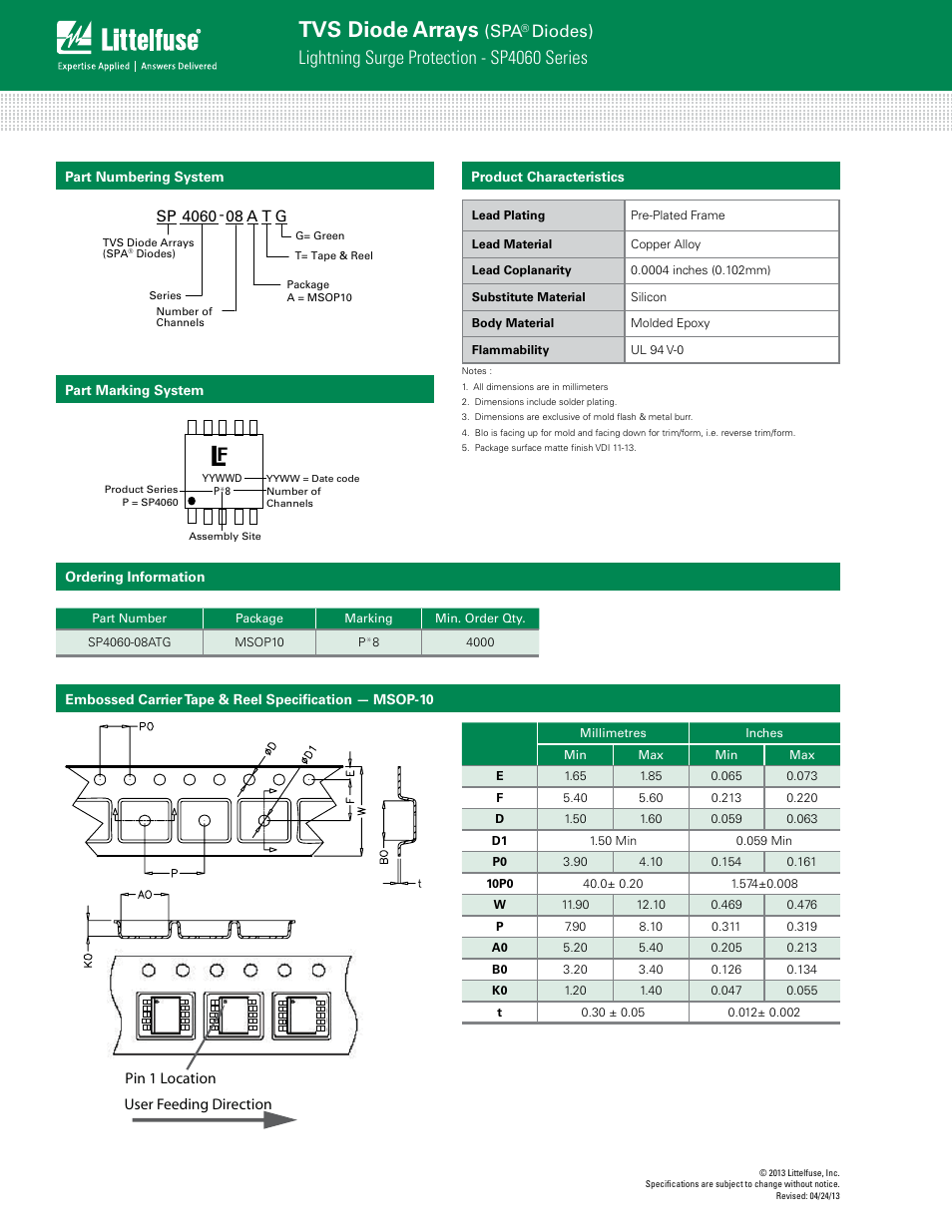 Tvs diode arrays, Lightning surge protection - sp4060 series, Diodes) | Littelfuse SP4060 Series User Manual | Page 4 / 4