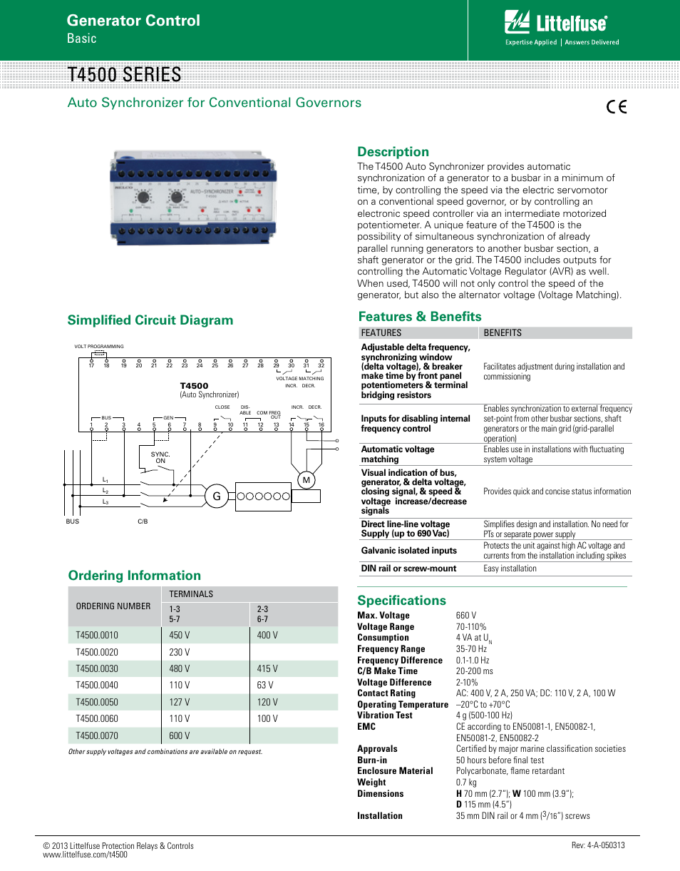 Littelfuse T4500 Series User Manual | 1 page