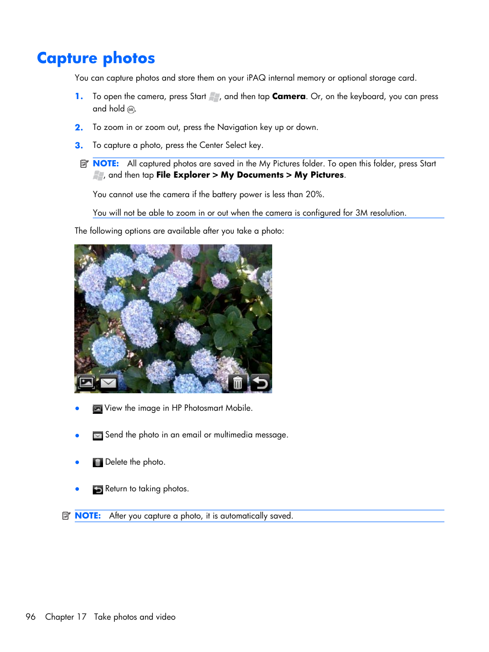 Capture photos | HP iPAQ Glisten-AT&T User Manual | Page 108 / 185