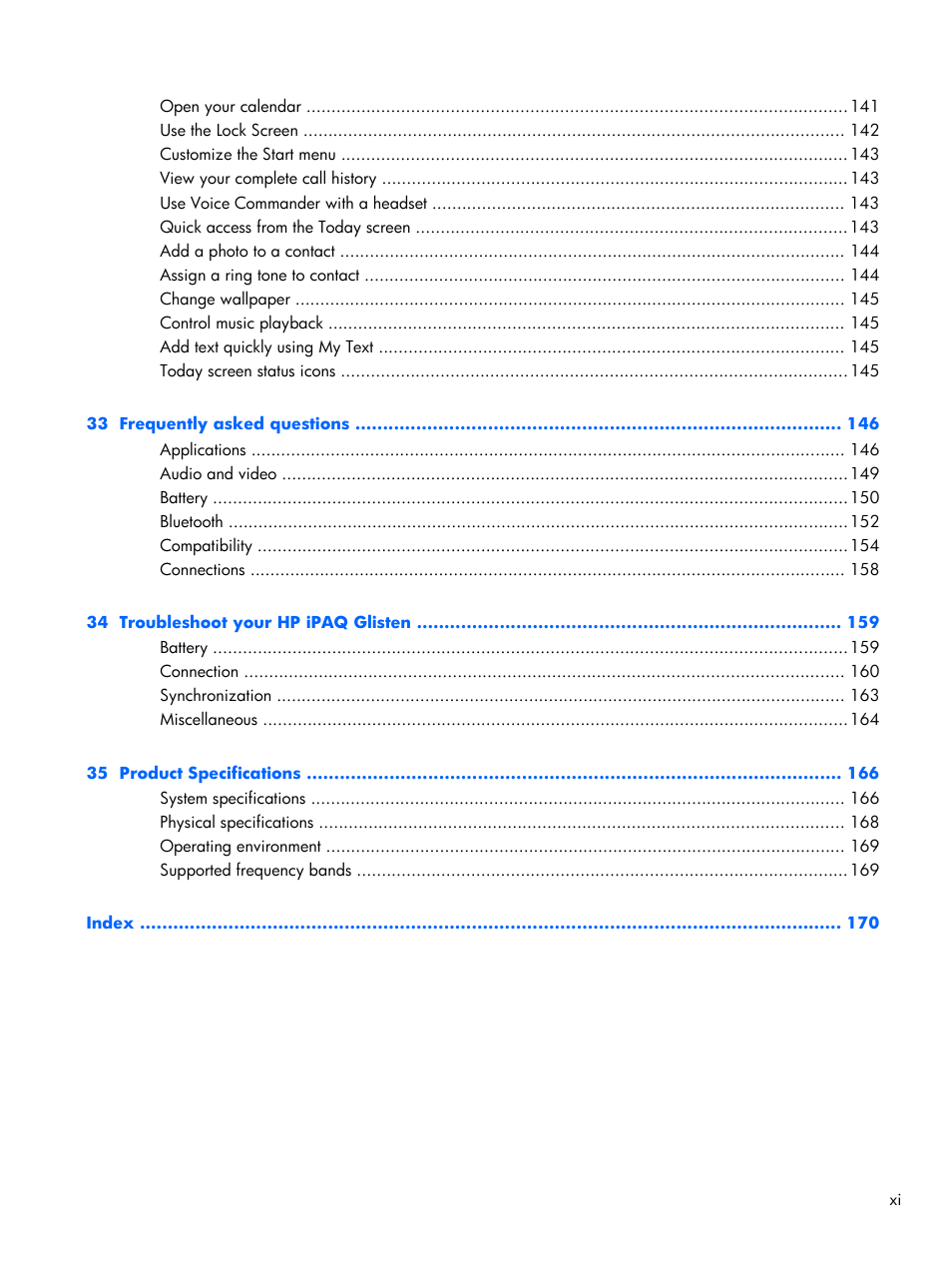 HP iPAQ Glisten-AT&T User Manual | Page 11 / 185