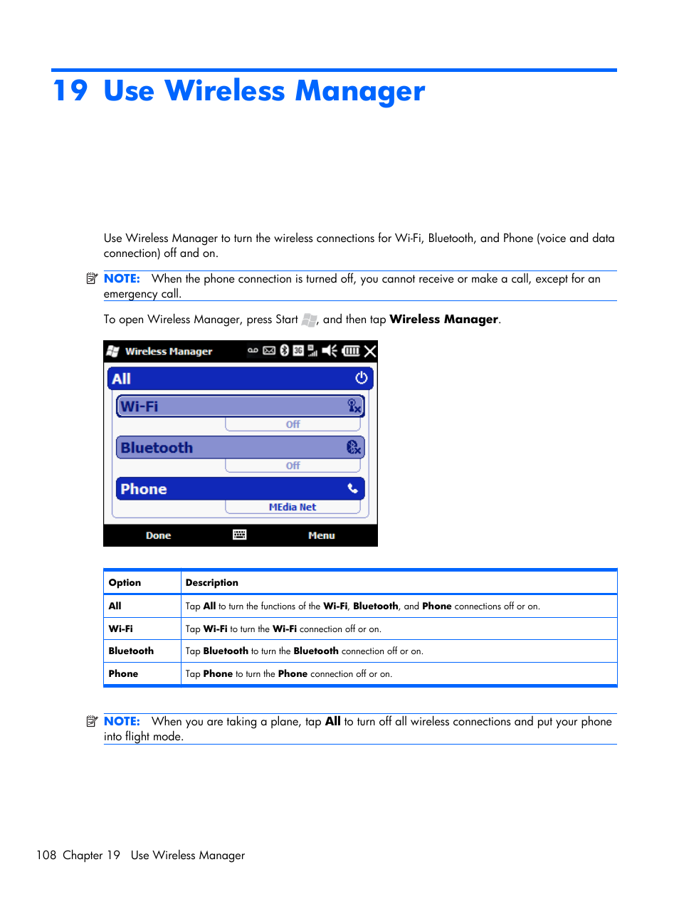 Use wireless manager, 19 use wireless manager, K printer. see | Oth printer. see, Use wireless | HP iPAQ Glisten-AT&T User Manual | Page 120 / 185