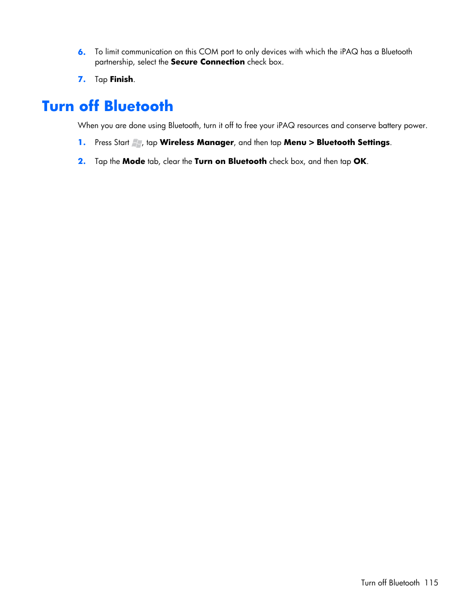 Turn off bluetooth | HP iPAQ Glisten-AT&T User Manual | Page 127 / 185