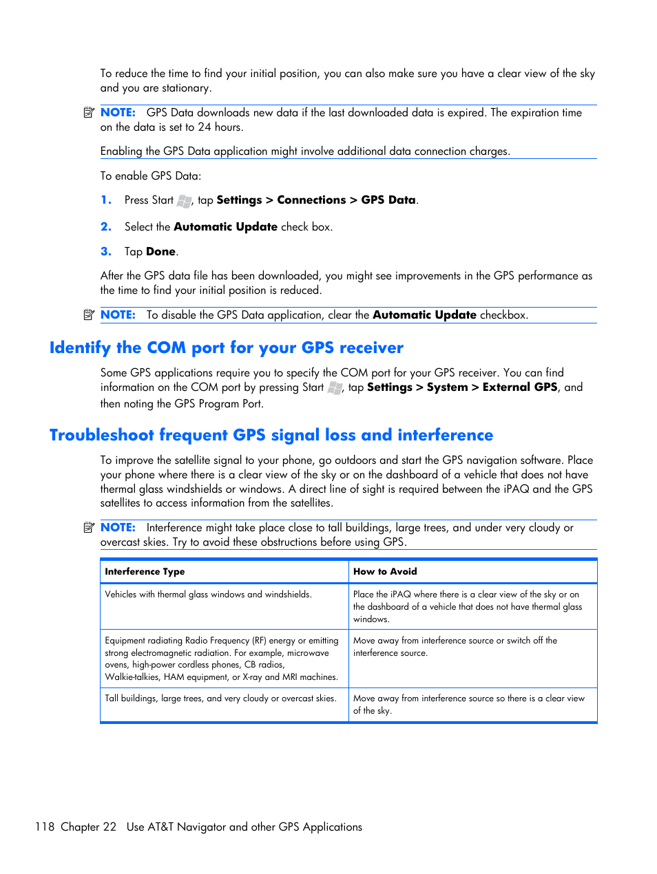 Identify the com port for your gps receiver | HP iPAQ Glisten-AT&T User Manual | Page 130 / 185