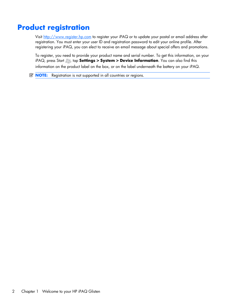 Product registration | HP iPAQ Glisten-AT&T User Manual | Page 14 / 185