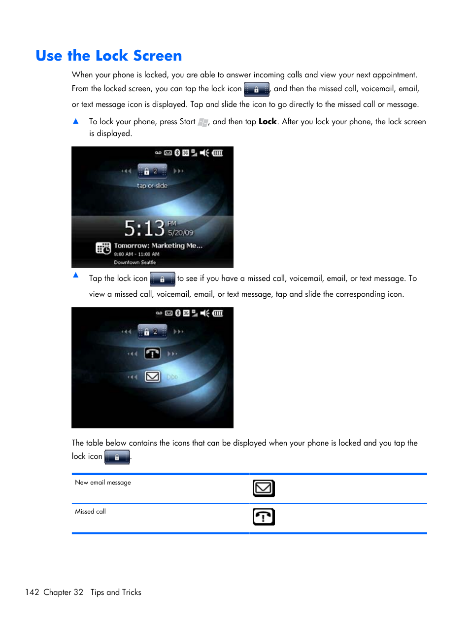 Use the lock screen | HP iPAQ Glisten-AT&T User Manual | Page 154 / 185